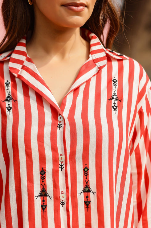 Red Mirror Embroidered Stripe Shirt